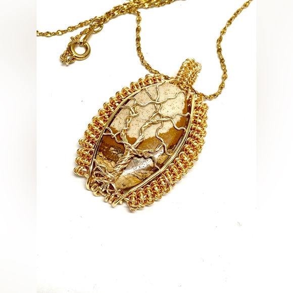 HANDMADE Picture Jasper Hand Wrapped Tree Statement Necklace, Artisan Gift Her - Picture 10 of 10